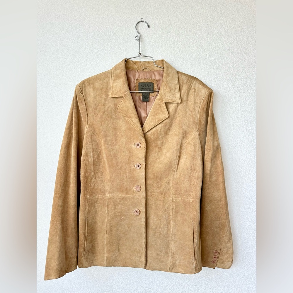 Vintage Uniform Petite John Paul Richard Tan Suede Leather Jacket Womens 14P